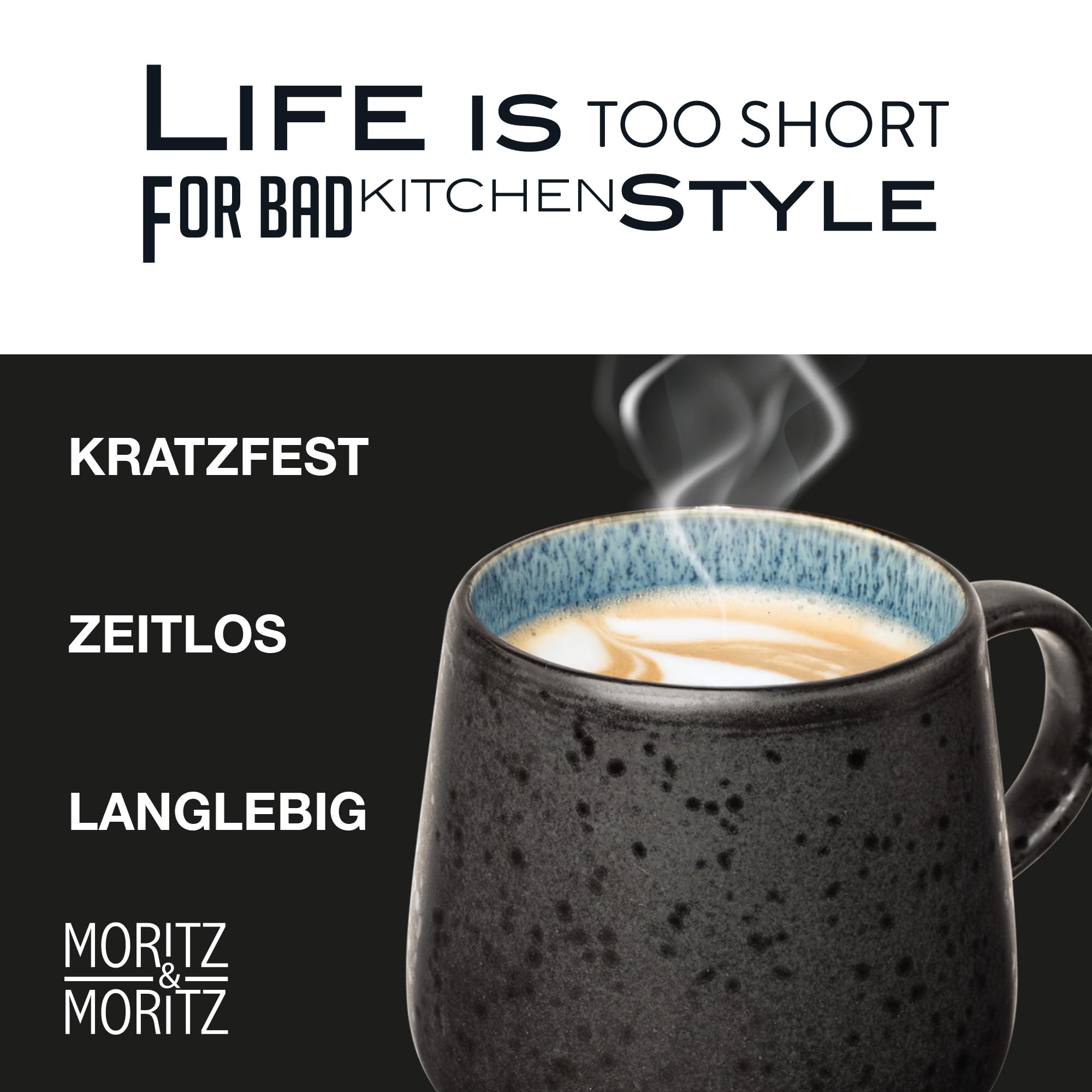 Moritz & Moritz SOLID 4er Tassen Set Bunt - Kaffeebecher Set Außen Schwarz - Robustes Steinzeug - Spülmaschinen- & mikrowellenfest - Perfekt für Kaffee, Tee & mehr