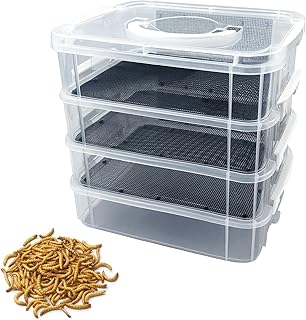 Mealworm Breeding Kit,Prevent Escape Mealworms Keeper,Four-Layer High Capacity Mealworm Farm,To Breed Live Mealworms for Sugar Gliders,Reptiles,Birds,Chickens,Lizards,Bearded Dragon,Frogs,Tortoises