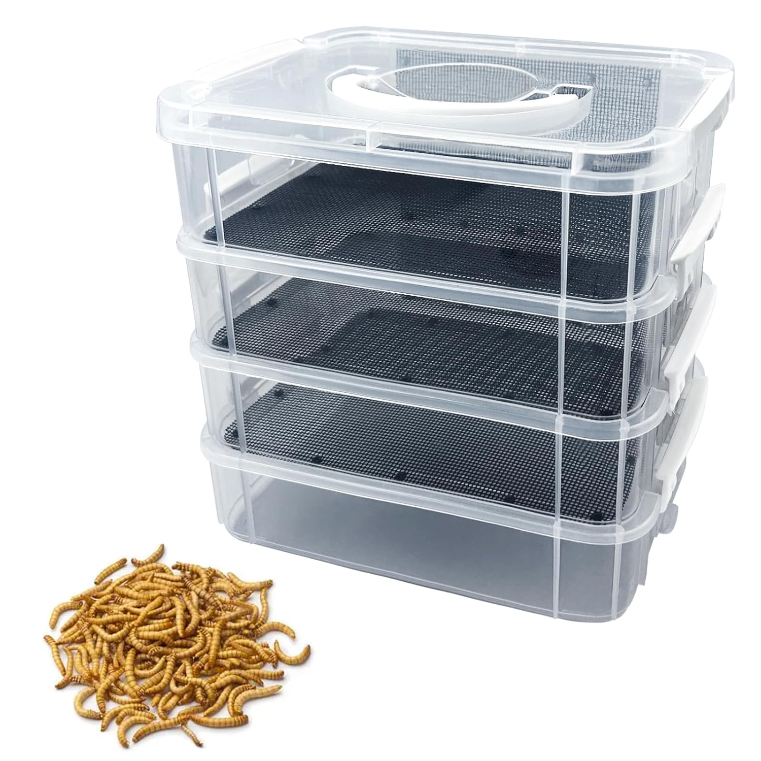 Mealworm Breeding Kit,Prevent Escape Mealworms Keeper,Four-Layer High Capacity Mealworm Farm,To Breed Live Mealworms for Sugar Gliders,Reptiles,Birds,Chickens,Lizards,Bearded...