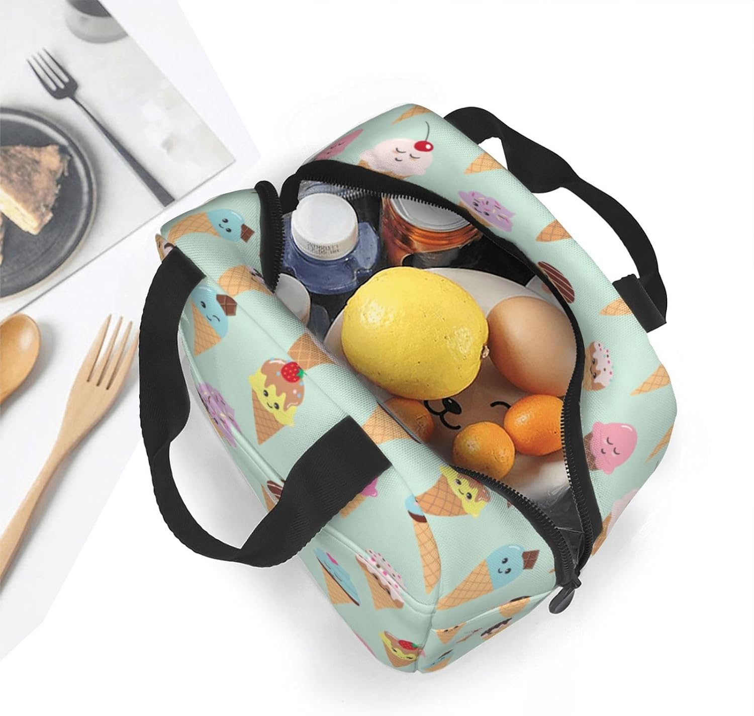 Ice Cream Cones Print Lunch Box Adult for Women Men Reusable Insulated Lunch Tote Bag for Work Picnic image 5