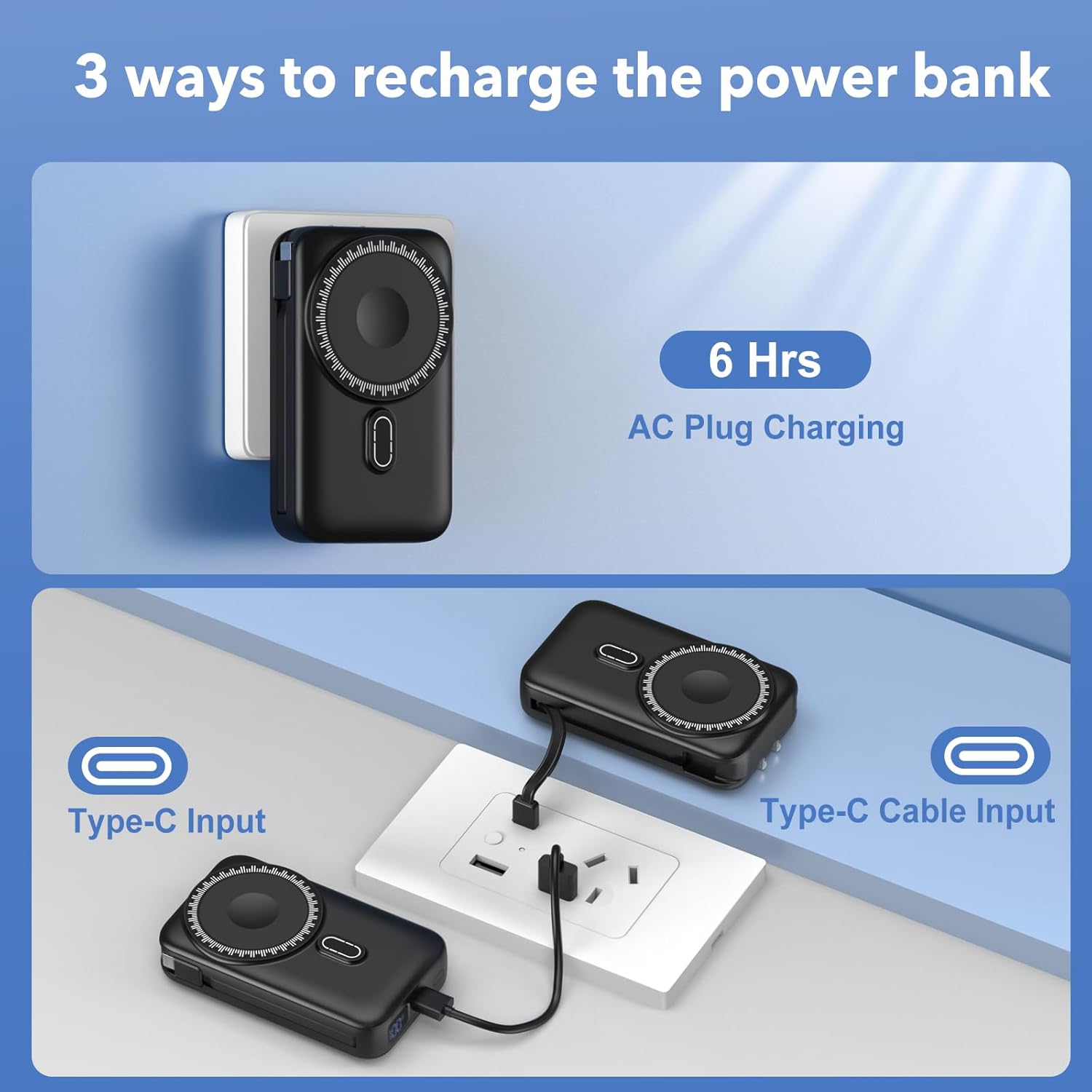 Magnetic Portable Charger 10000mAh for iPhone with Built-in Cables and Wall Plug,Wireless Power Bank with iWatch Charger,LCD Display 22.5W Fast Charging Battery Pack for iPhone 16/15/14/13/12 (Black) - Image 4