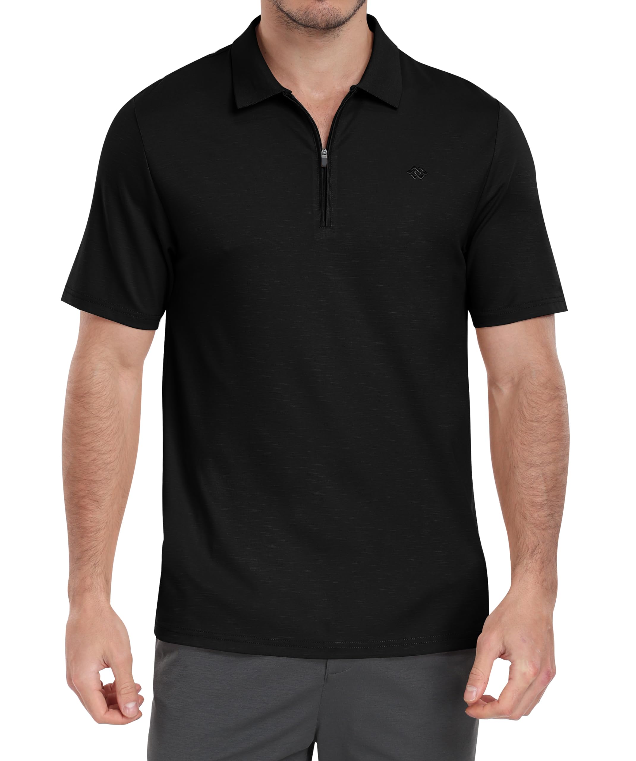 MoFiz Herren Poloshirt Kurzarm Baumwolle Polohemd Verdeckter Reißverschluss Kragen Atmungsaktiv Sommer Sport Golf Polo Arbeitsshirt