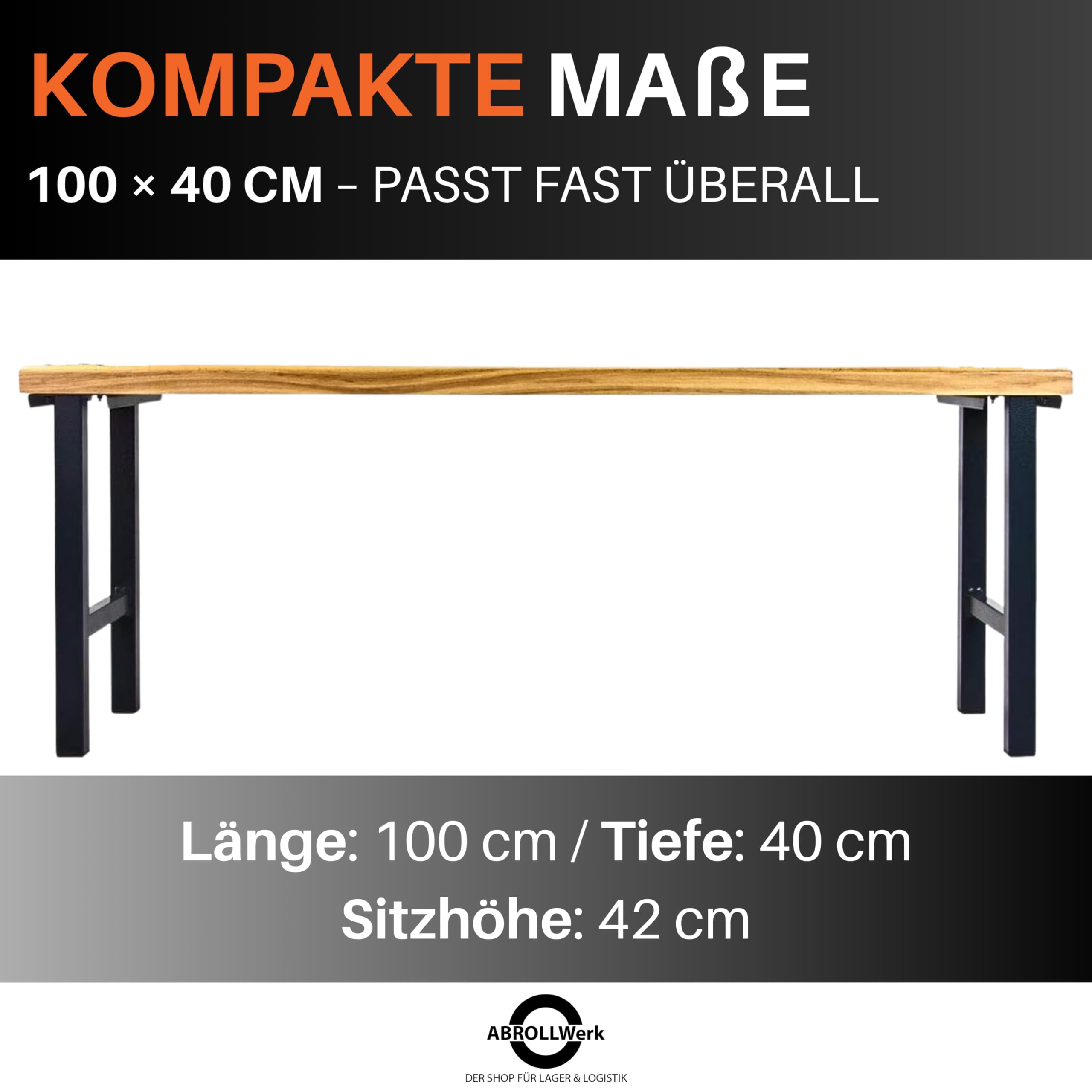 Umkleidebank 100x40x42 cm – Sitzbank ohne Schuhrost – Massives Buchenholz & Stahlgestell – Robuste Garderobenbank für Sport, Fitness, Schule & Betrieb – Turnbank Sozialraumbank