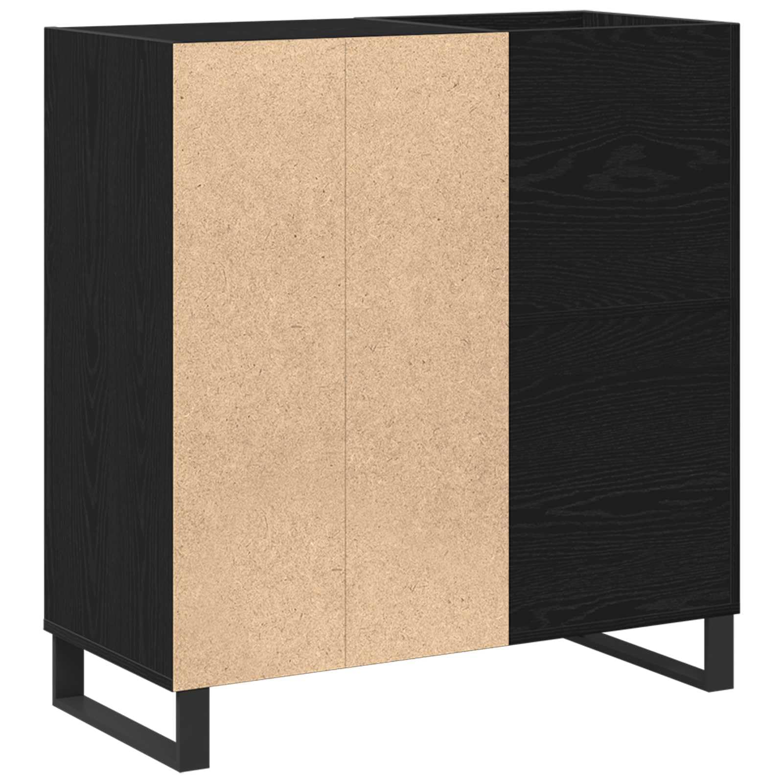Schallplattenschrank Schwarz Eichen-Optik 85 x 38 x 89 cm mit 4 Regalen, Stauraum für Medien, HiFi Rack, Sideboard, TV Lowboard, platzsparendes Möbel für Wohnzimmer, Heimkino, Gaming