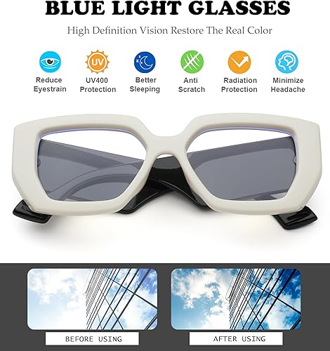 Miniatura 10 de NULOOQ Gafas de luz azul con montura gruesa para mujer, gafas cuadradas de gran tamaño, transparentes sin receta