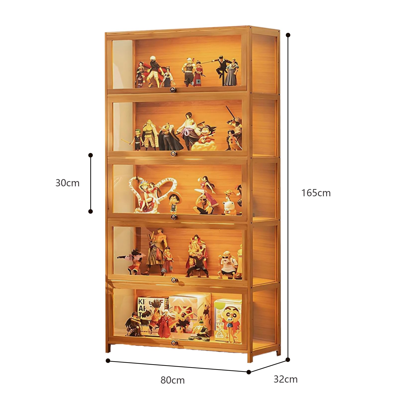 Standvitrine mit Acrylglas, 5 Böden Glas Vitrinenschrank, Dreiseitiger Transparenter Geschirrschrank, Bücherschrank mit Türen, für Wohnzimmer,Schlafzimmer,Büro (braune Klappe)