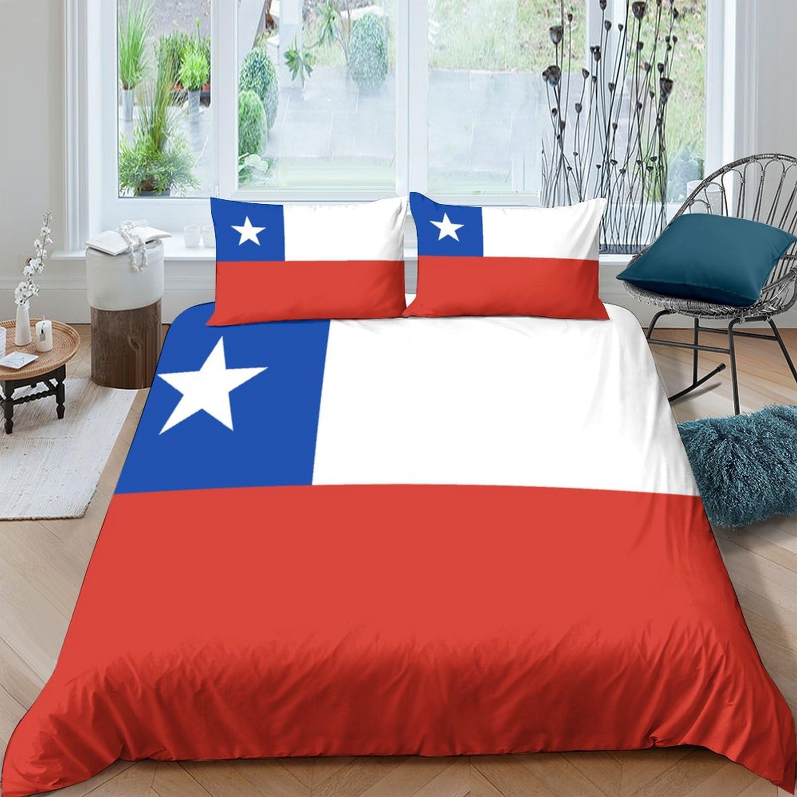 AAHARYA Flag of Chile Bedding Set Soft Microfiber National Flag Duvet Cover with A Sense of 3D Print for Kids,Adults,with Hidden Zipper Quilt Cover Pillowcase 3pcs Set King（220x240cm）
