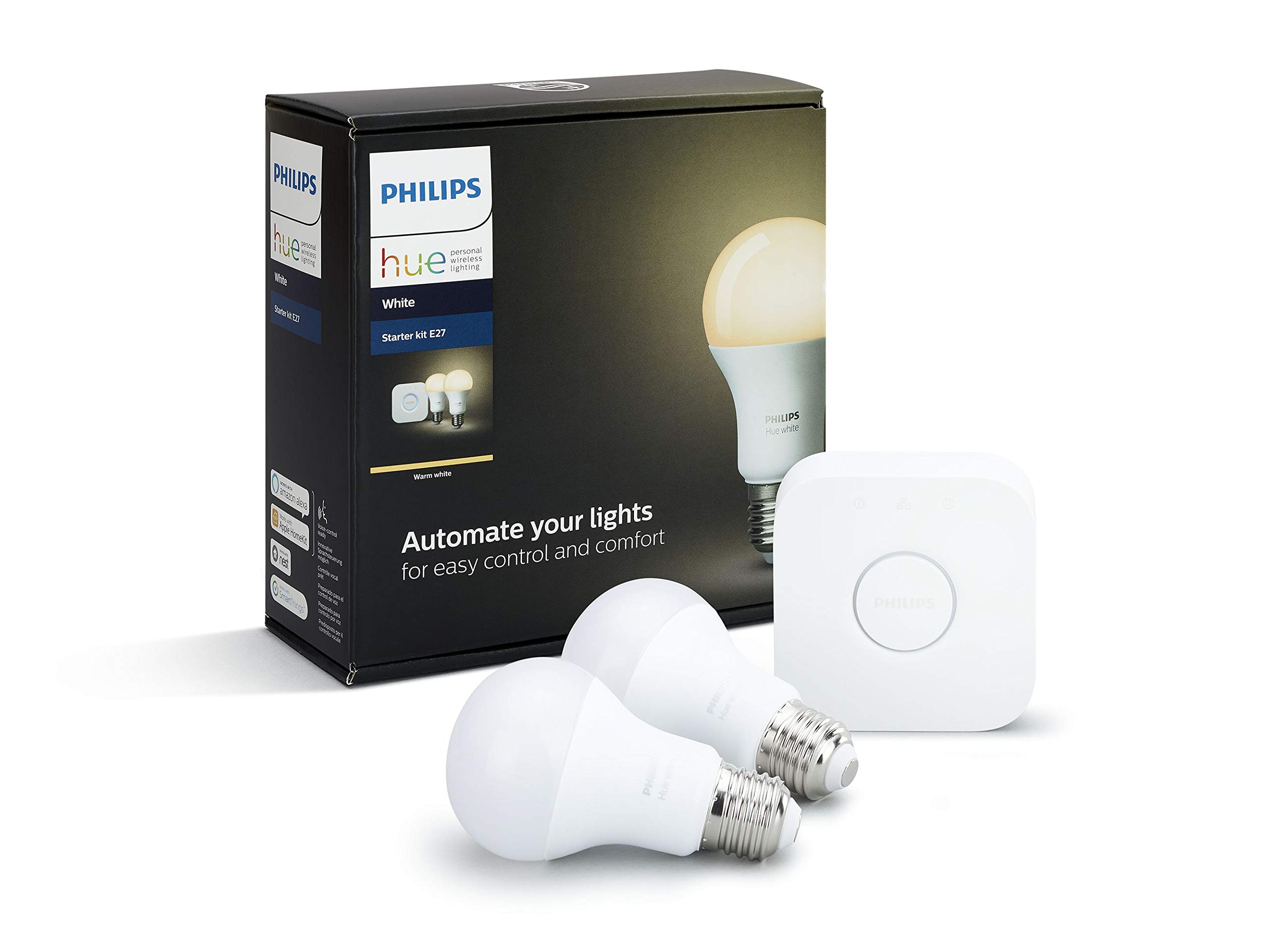 Philips Hue White Starter Kit E27 con 1 Bridge e 2 Lampadine White