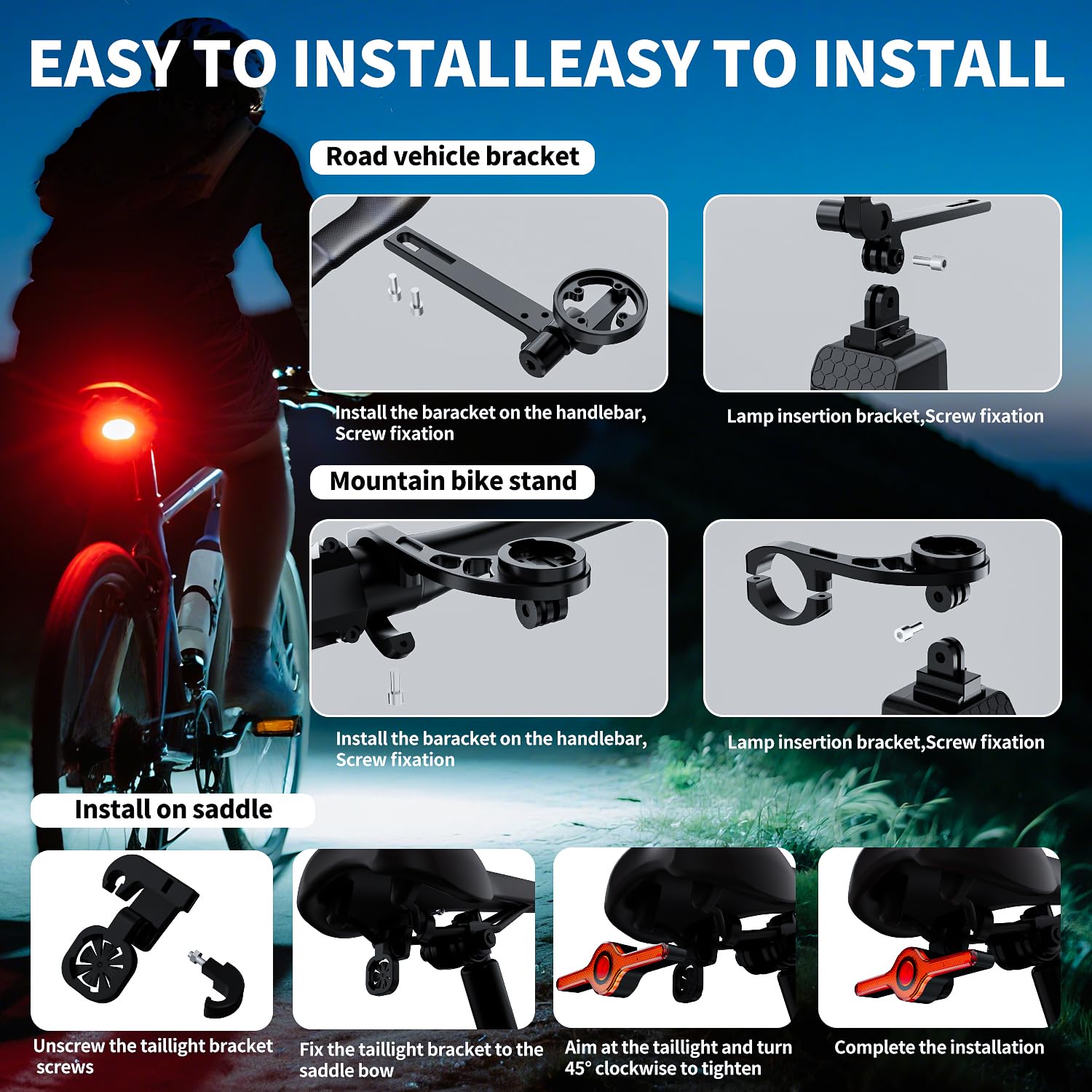 Juego de Luces para Bicicleta Masdio con Control Remoto: Haz de 300 m, luz Delantera U10 y luz Trasera X8 con Alerta Inteligente de frenado, Resistente al Agua IPX5, Carga rápida Tipo C.