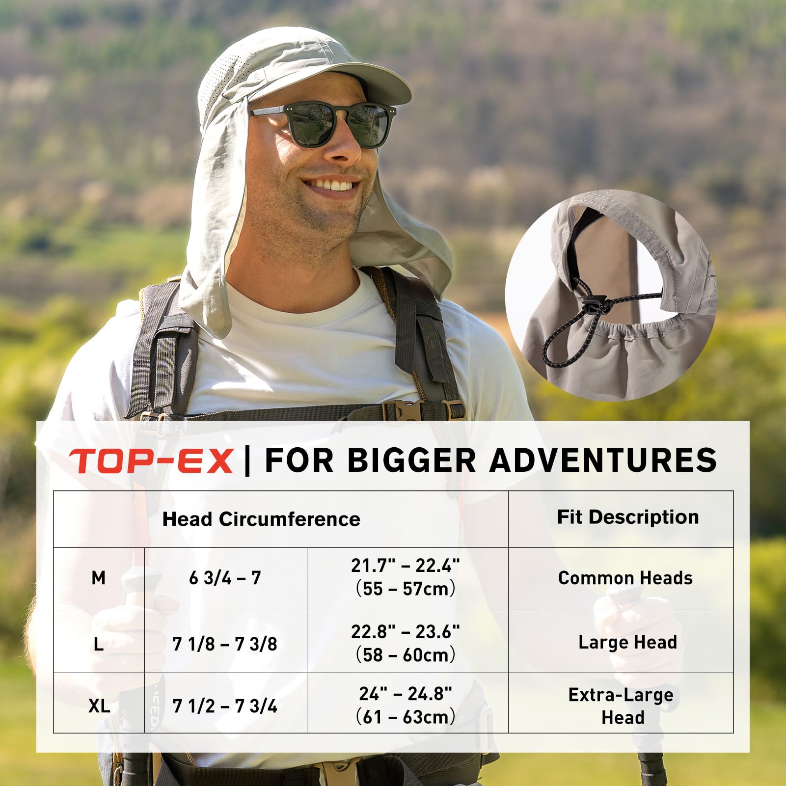 TOP-EX Casquette de baseball surdimensionnée pour homme avec rabat de cou et pare-soleil amovible pour la pêche