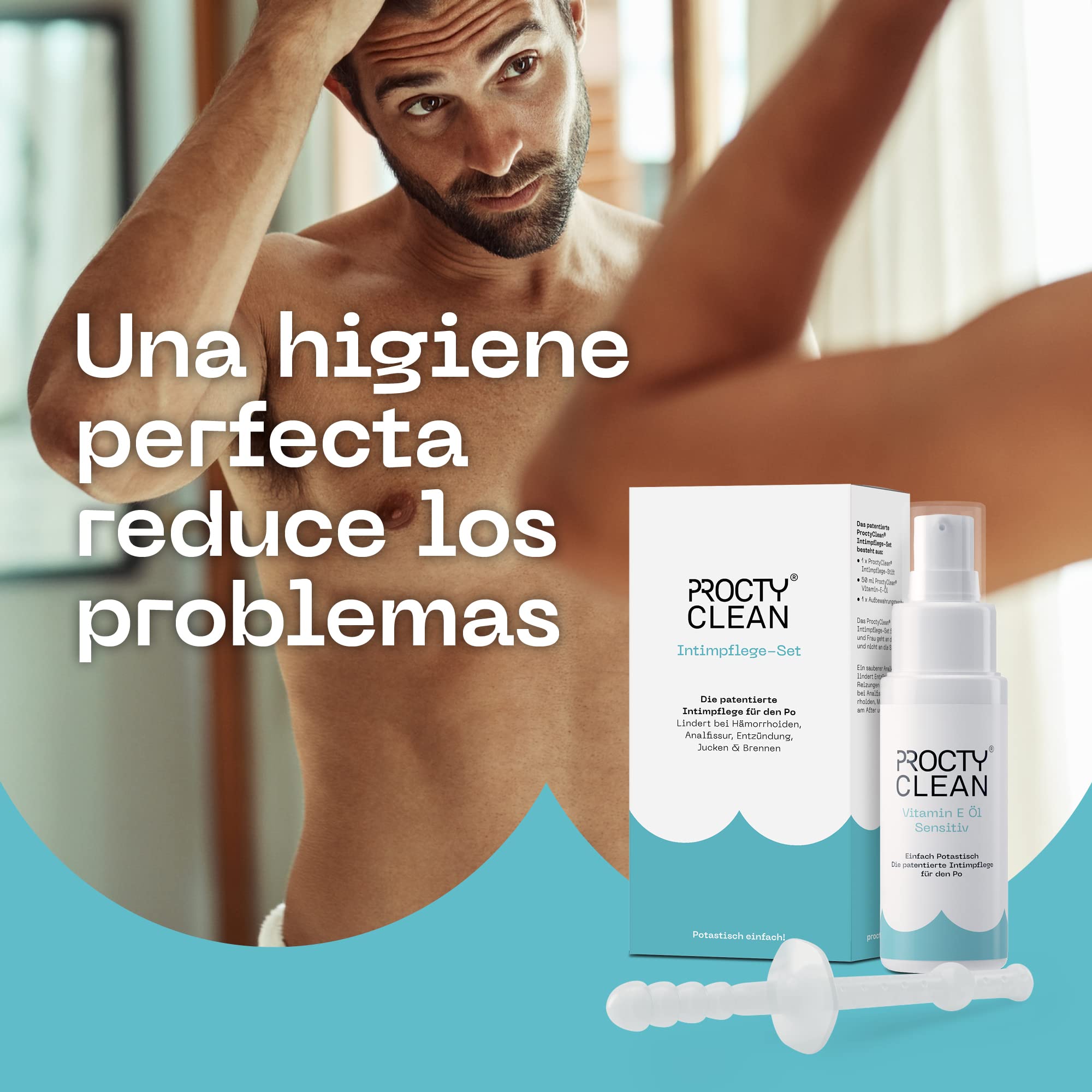 Kit de higiene íntima ProctyClean: Patentado! Alternativa al papel higiénico húmedo. Ungüento para hemorroides y fisuras anales.