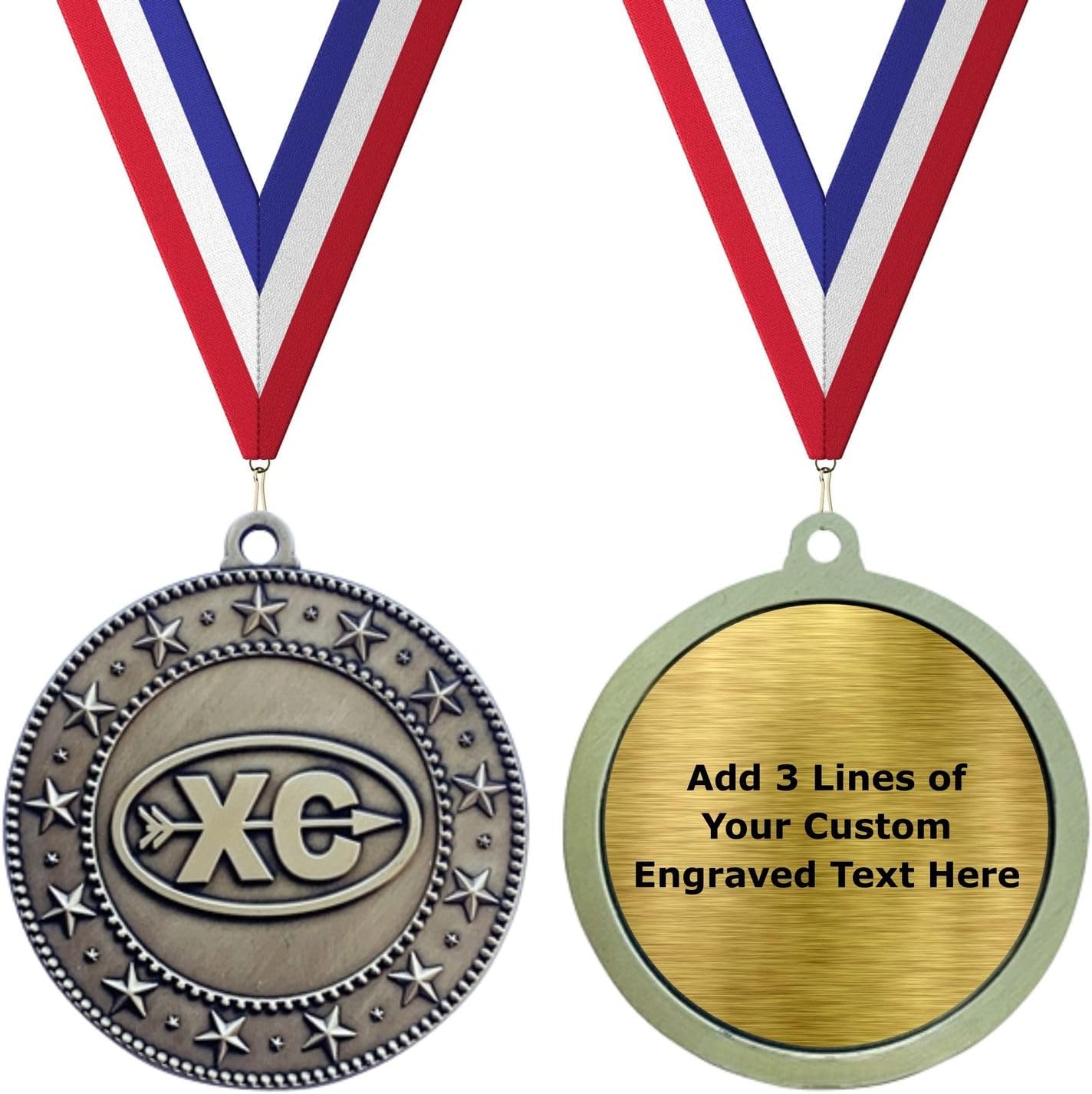 Express Medals Pack of 10 (or More) 2" Gold Cross Country Award Medals Variations with or Without Engraving Personalization Engraved Custom Text Names