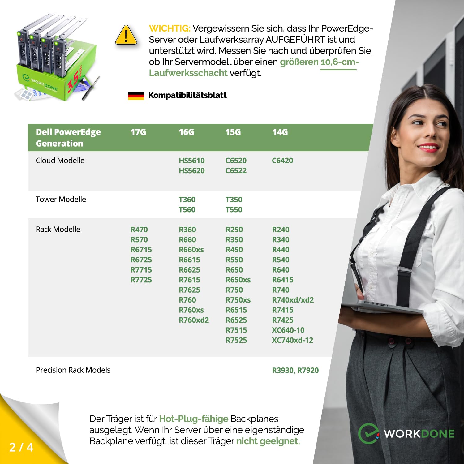 WorkDone 4er Pack - 3,5-Zoll Festplatten-Caddy - Kompatibel für Dell PowerEdge Server - Mit ausführlichem Installationshandbuch - Aufkleber für Vorderseite – Schraubendreher