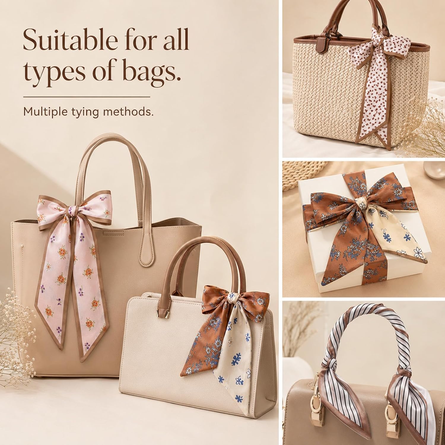 QfwdfcTrenz 4PCS Satin Head Scarf Fashion Scarves Neck Purse Bag Handbags Scarves Fashion Versatile Thin Long Strip Scarfs for Bag Hair Accessories