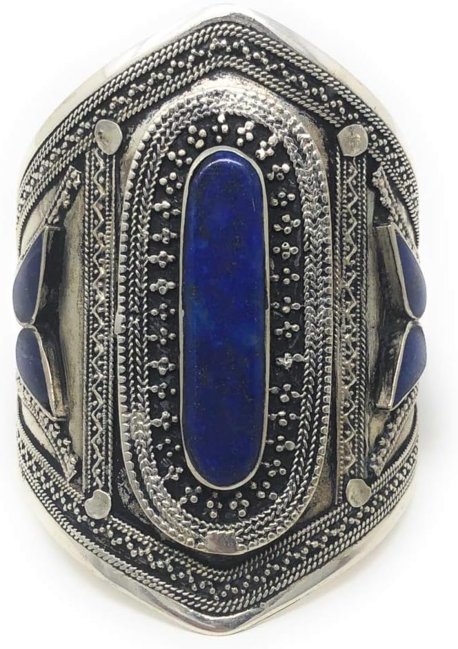 Duel On Jewel Afghan Tribal Kuchi Handmade Adjustable Cuff Bracelet Collection for Women, Bold Stones and Intricate Engravings, Statement Designs, Oxidized Finish, Vintage Antique Boho Chic Jewelry