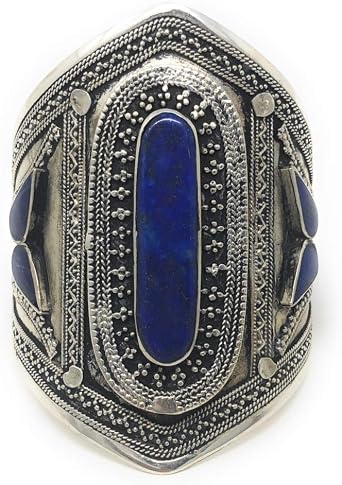 Duel On Jewel Afghan Tribal Kuchi Handmade Adjustable Cuff Bracelet Collection for Women, Bold Stones and Intricate Engravings, Statement Designs, Oxidized Finish, Vintage Antique Boho Chic Jewelry