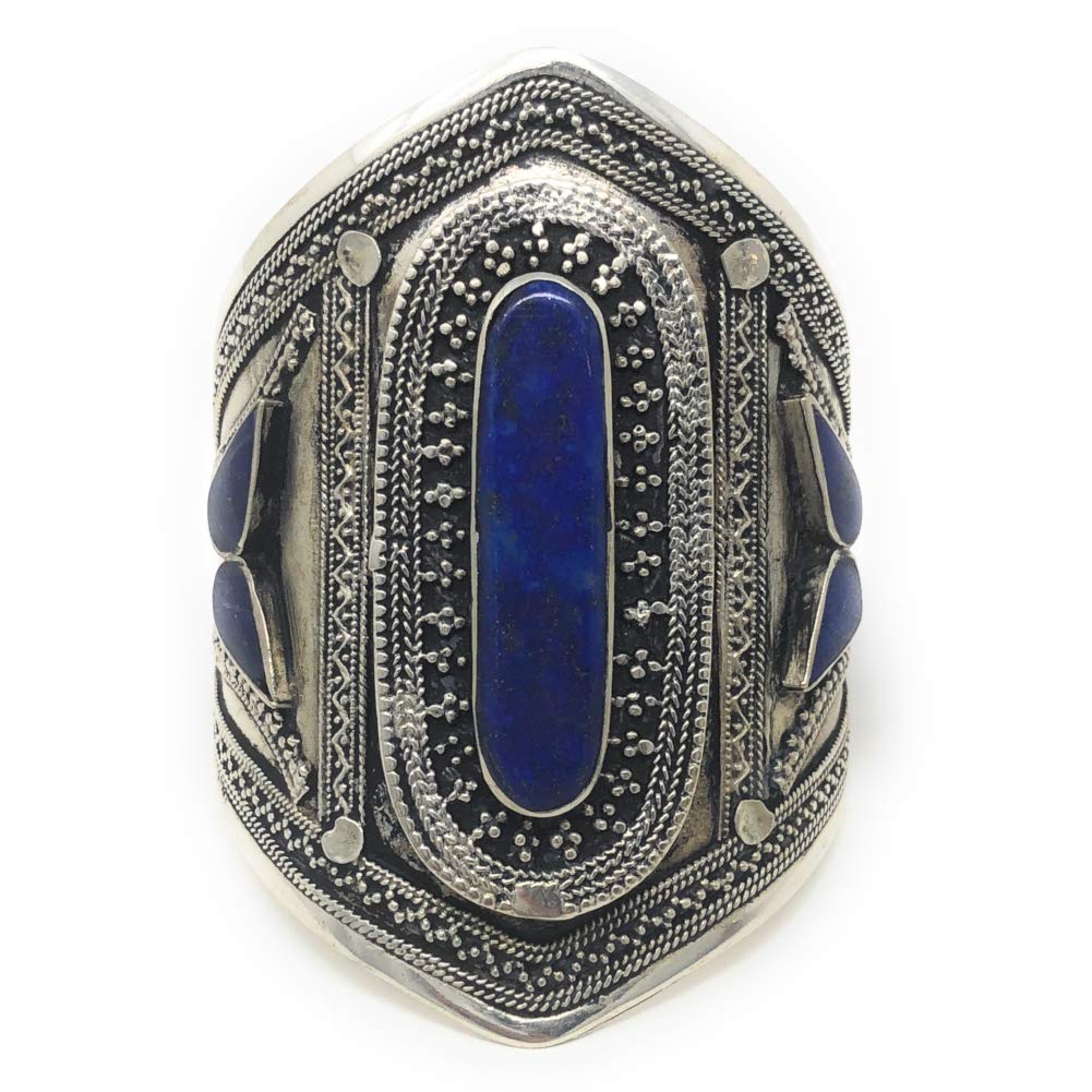 Duel On Jewel Afghan Tribal Kuchi Handmade Adjustable Cuff Bracelet Collection for Women, Bold Stones and Intricate Engravings, Statement Designs, Oxidized Finish, Vintage Antique Boho Chic Jewelry