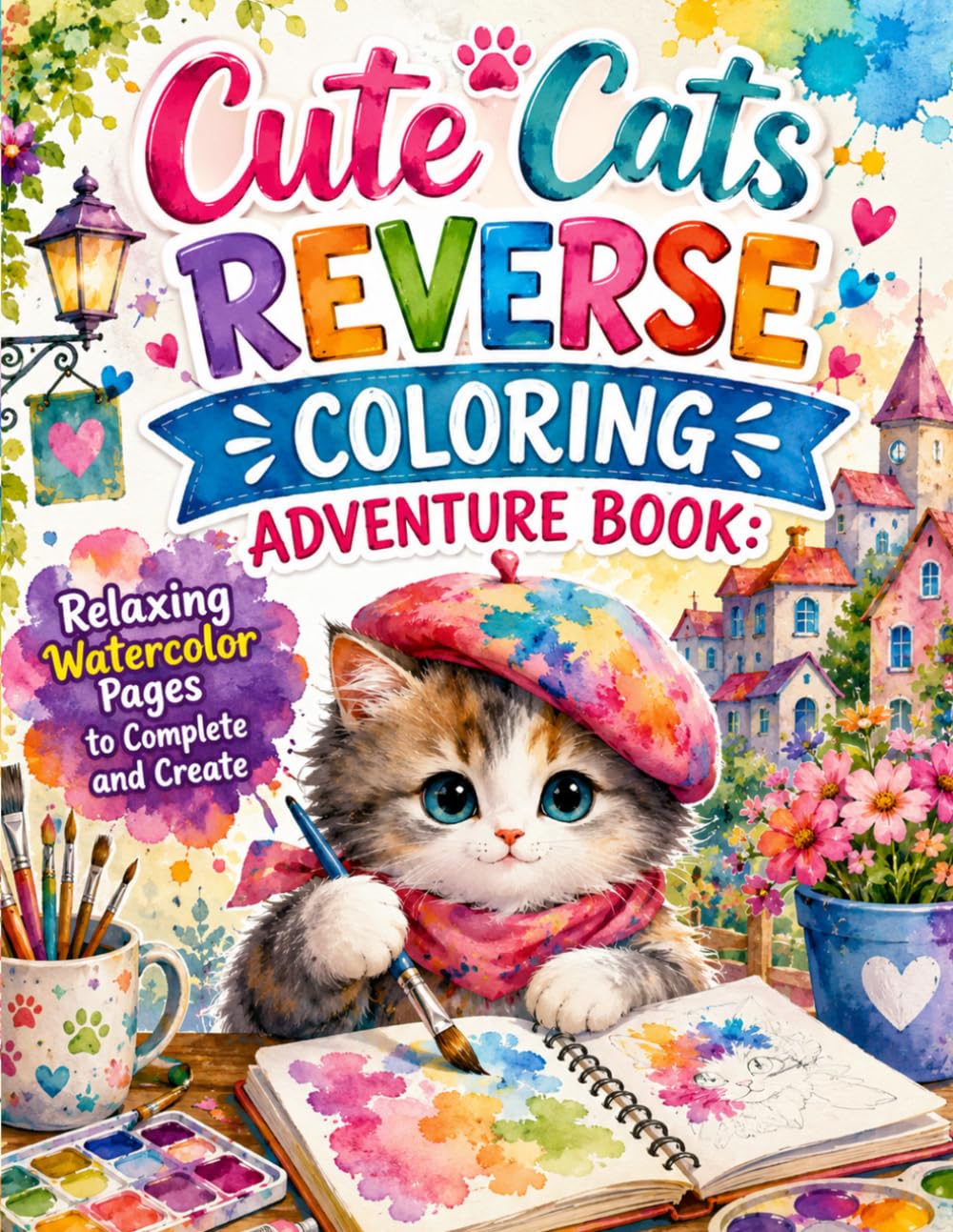 Cute Cats Reverse Coloring Adventure Book: Relaxing Watercolor Pages to Complete and Create: A Creative Reverse Coloring Journey Filled with Adorable ... Designs Waiting for Your Imagination