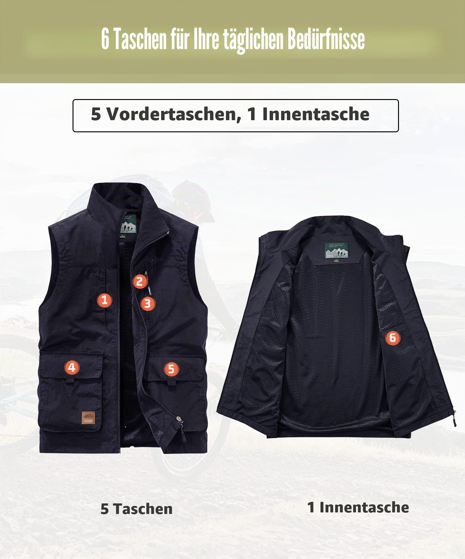 Herren Outdoor Weste Leicht Atmungsaktiv Schnelltrocknende Anglerweste Freizeitweste mit Vielen Taschen Sommer Ärmellose Jacke Winddicht Sport Multifunktionsweste für Camping Fotografie