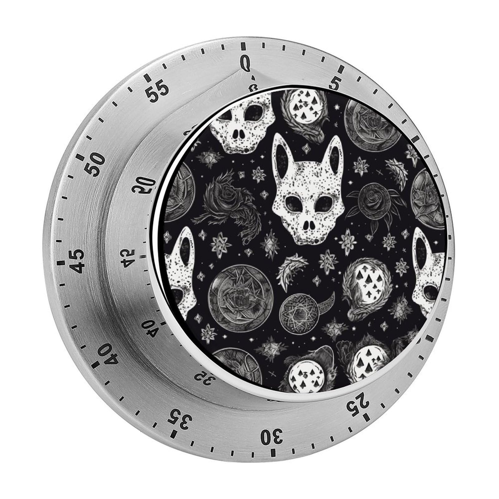 Adfgyerh Style Skull Cat Moon Gothic Timer For Cooking, Kitchen Timer Magnetic No Batteries Required, Mechanical Timer With Loud Alarm, For Fitness Baking Exercise Oven