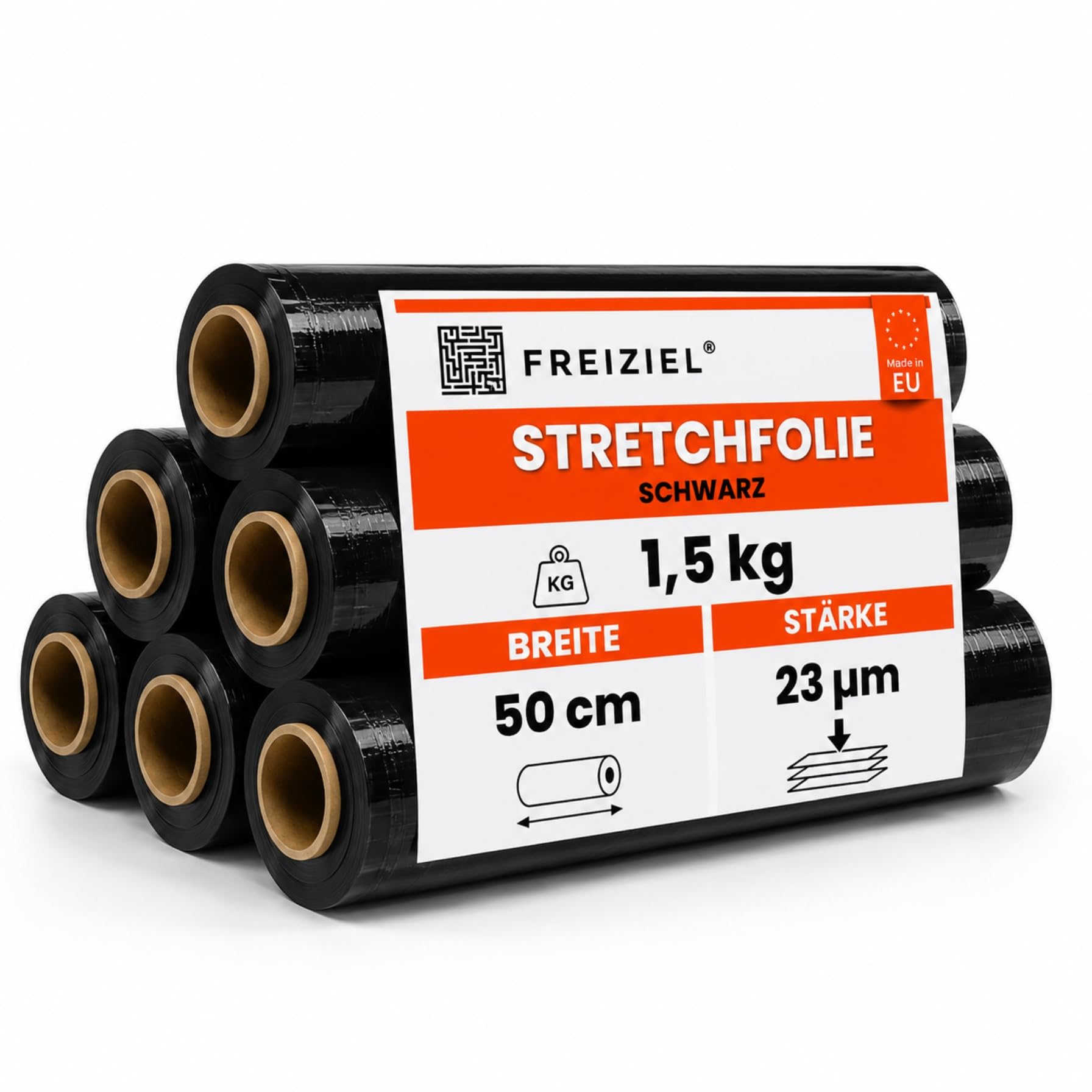6 x Stretchfolie 50cm 1,5 kg 23my (schwarz) Wickelfolie, Packfolie, Folie für Möbel und Umzug