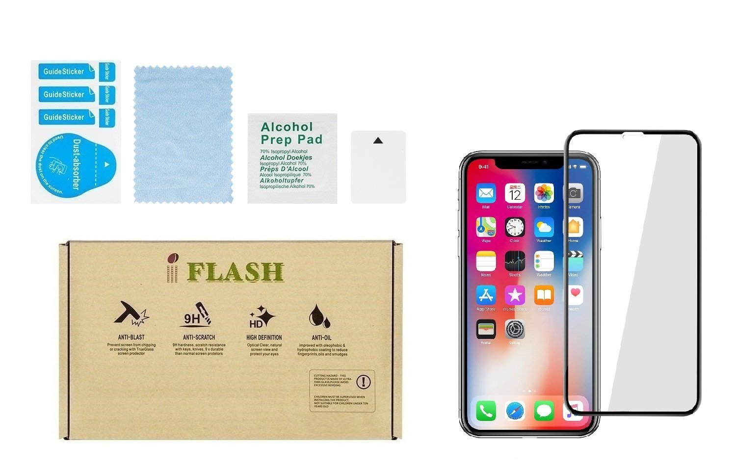 IFLASH iPhone X, iPhone XS, iPhone 11 Pro Full Coverage Glass Screen Protector, Full Cover Tempered Glass Screen Protector For Apple iPhone 11 Pro/X/