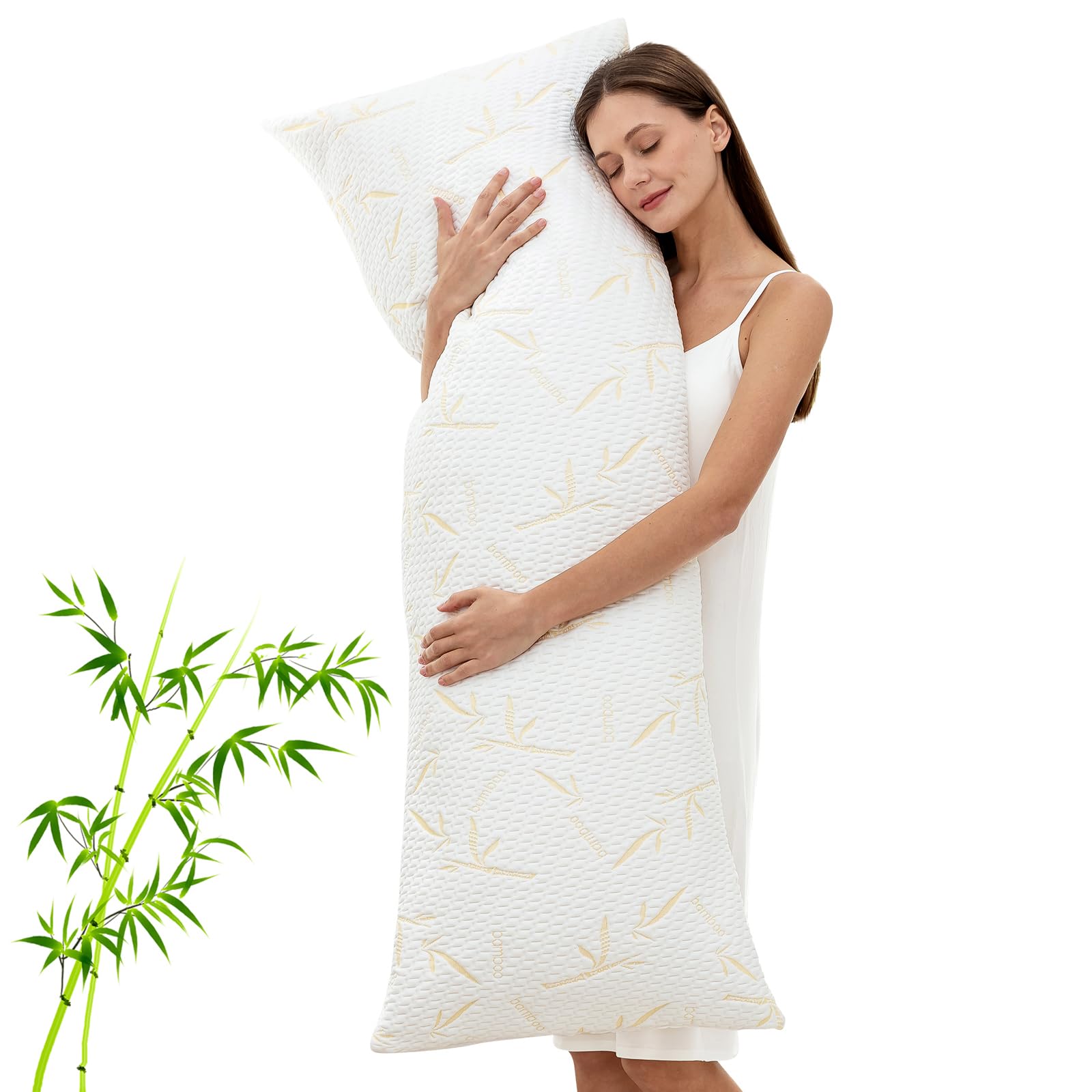 Primesoft Full Body Pillow with Removable Pillowcase for Adults,（Memory Foam Filling）（Long Pillow for Side Sleepers） （Fluffy and Firm）（Adjustable Filling）（20×54 Inch，Gold）