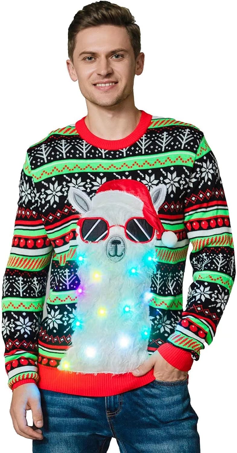 OFF THE RACK LED Ugly Christmas Sweater Women Unisex Funny Novelty Knit Pullover Light Up Men for Xmas Party （20042-fe Large） - Image 2