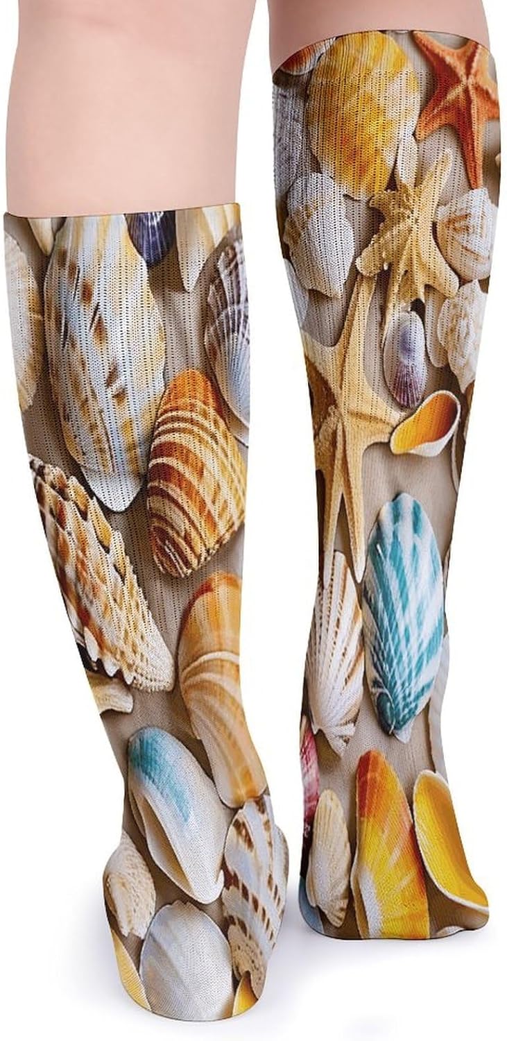 Colorful Shells And Starfish Crew Socks Casual Breathable Calf Socks | Cushion Running Athletic Socks Long Performance Breathable Sports Socks for Women Men