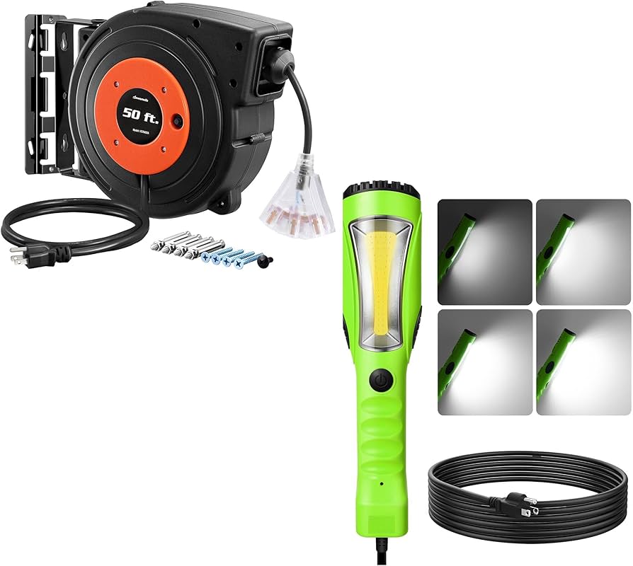 DEWENWILS 50FT Retractable Extension Cord Reel with LED Dimmable