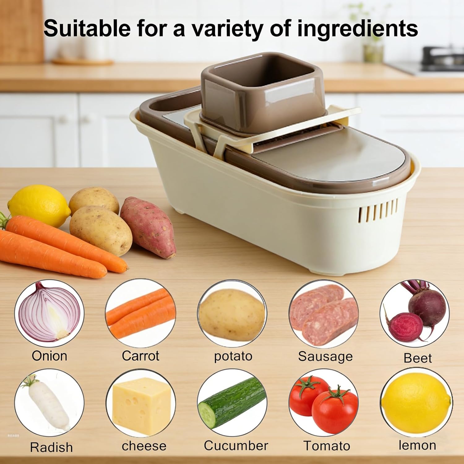 6-in-1 Mandoline Slicer for Kitchen - Handheld Vegetable Cutter & Shredder with 6 Blades & Food Container, Perfect for Onion, Carrot, Potato (B)