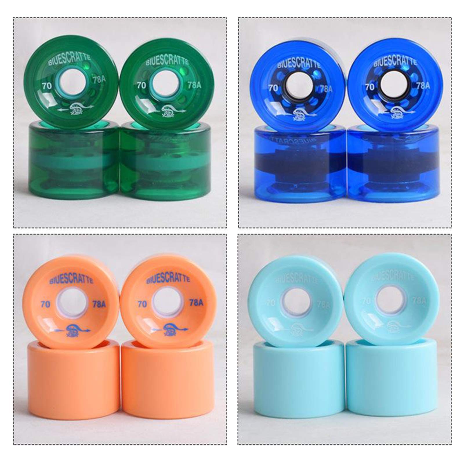 Perfeclan 4 unids/Pack 70mm Longboard PU Rueda de Skateboard 78A dureza Ruedas Crucero de ABEC-9 rodamientos Cubierta Exterior
