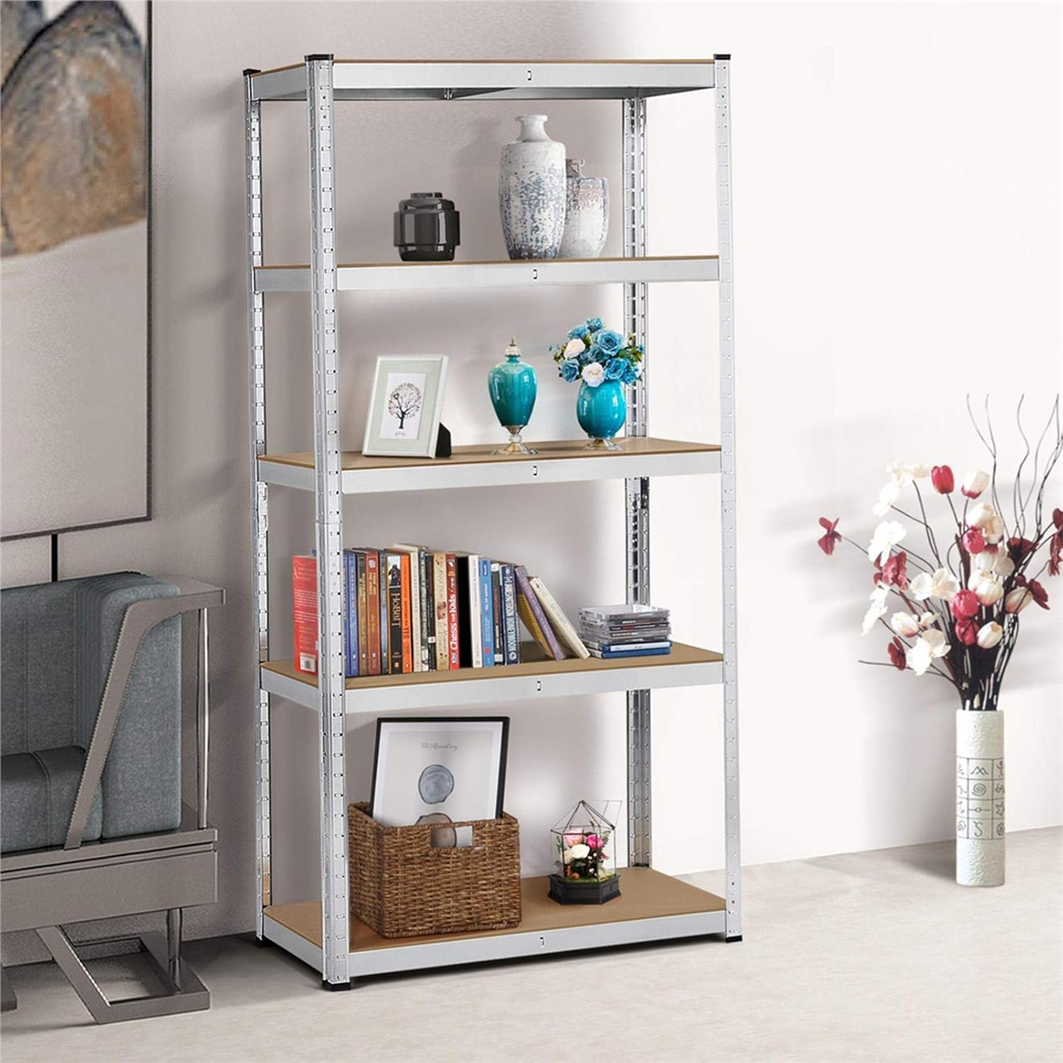 Yaheetech Heavy Duty 5-Shelf Garage Shelving, Metal Storage Shelves Adjustable Shelving Units Utility Rack for Garage, 71in Height : Tools & Home Improvement