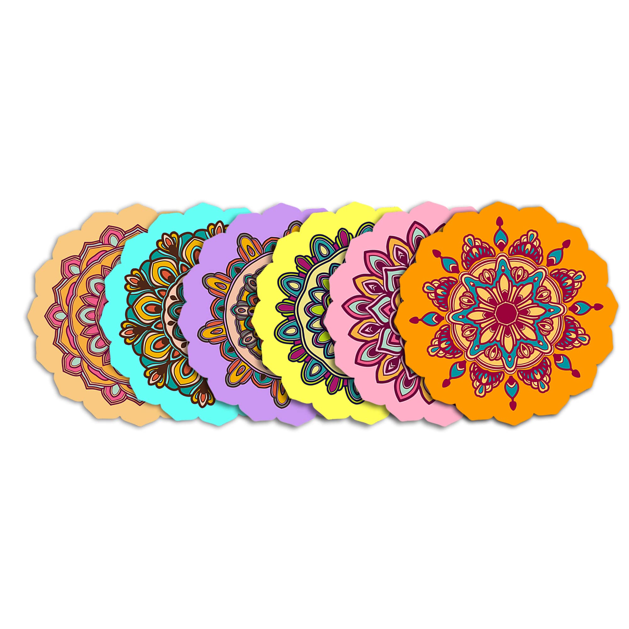 Clawcrafts Set of 6 Multicolor Wooden 4 Inch Star Shape Coasters with Unique Flower Mandala Designs - Perfect Coasters for Dining Table, Home and Office Decor, and Gifting