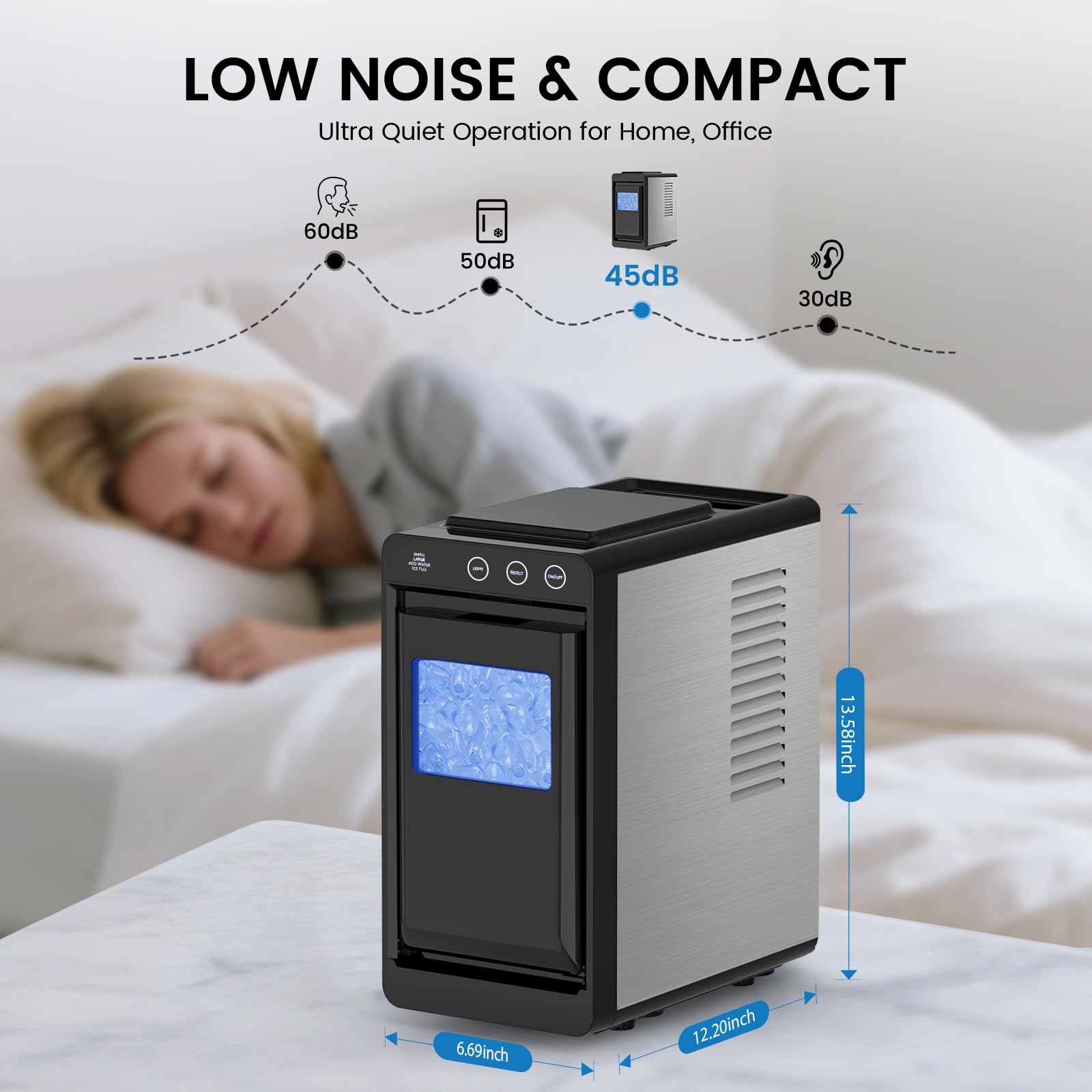 COWSAR Ice Maker Countertop, Portable Ice Machine with Basket and Scoop, 8 Cubes in 6 Mins, 26 lbs/24H, Auto-Cleaning Commercial Ice Maker for Kitchen, RV, Camping, Black - 3