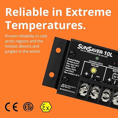 Miniatura 6 de Morningstar SunSaver 10A PWM Controlador de carga solar de 24 V Batería LVD Controlador solar Cargador de valla eléctrico solar Controlador de
