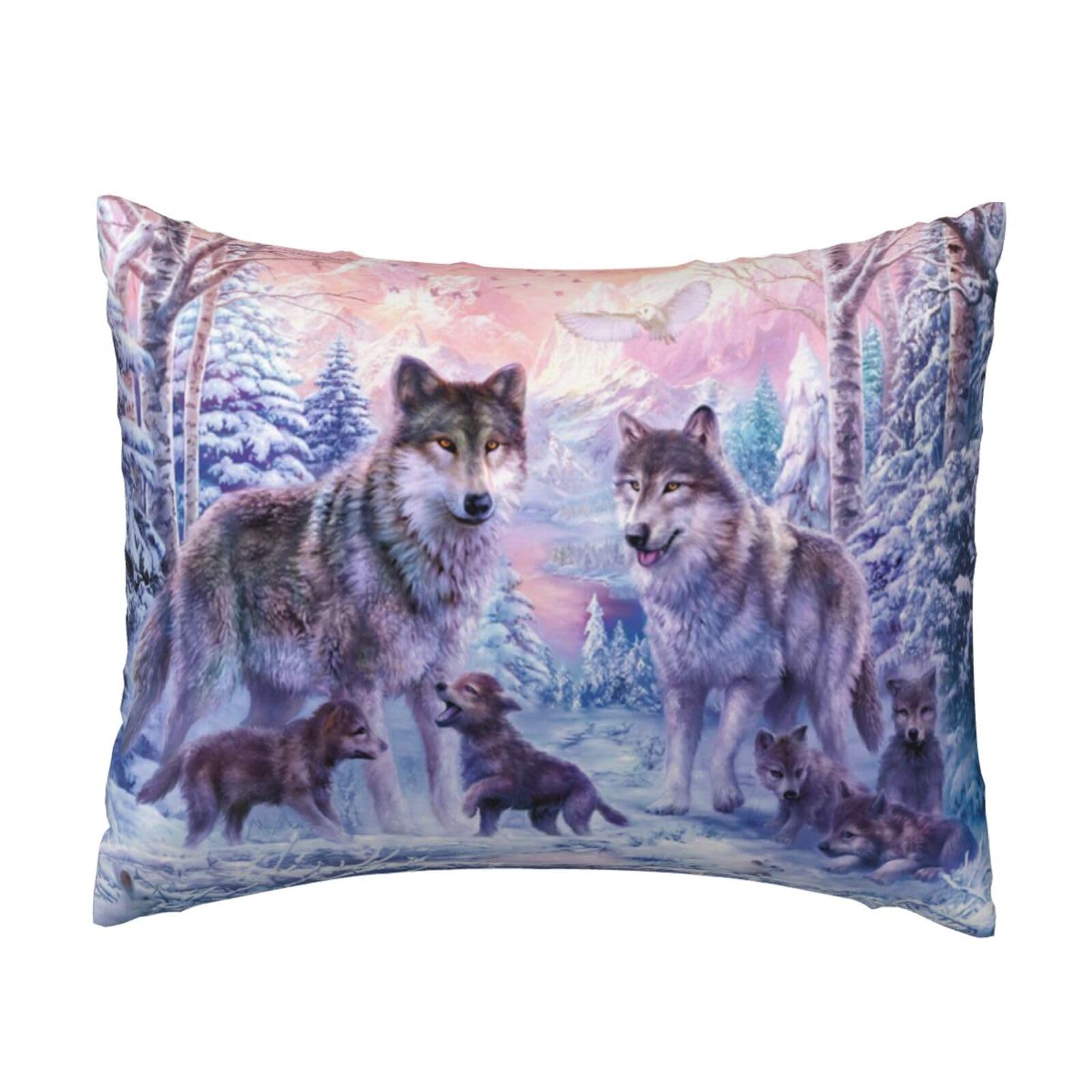 WSHFFILO Winter Wolf Family printed Pillow Case 20x26in Decorative pillowcase Throw Pillow Cover