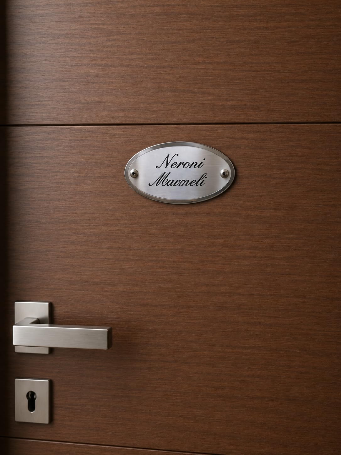 Targa Porta Ingresso Personalizzabile con Nomi, in Alluminio Ovale Finitura Lucida/Satinata Incisa extra lusso per Esterno, Casa e Azienda - Made in Italy