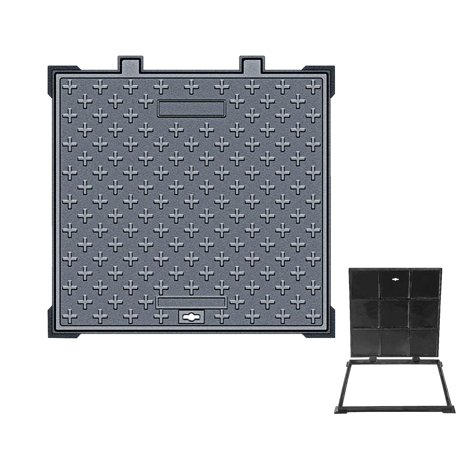 Coperchio Quadrato per Fossa settica, Coperchio e Telaio per pozzetto Incassato Resistente, Coperchio di ispezione in Metallo Robusto per Cortile, pavimentazione, marciapiede, vialetto