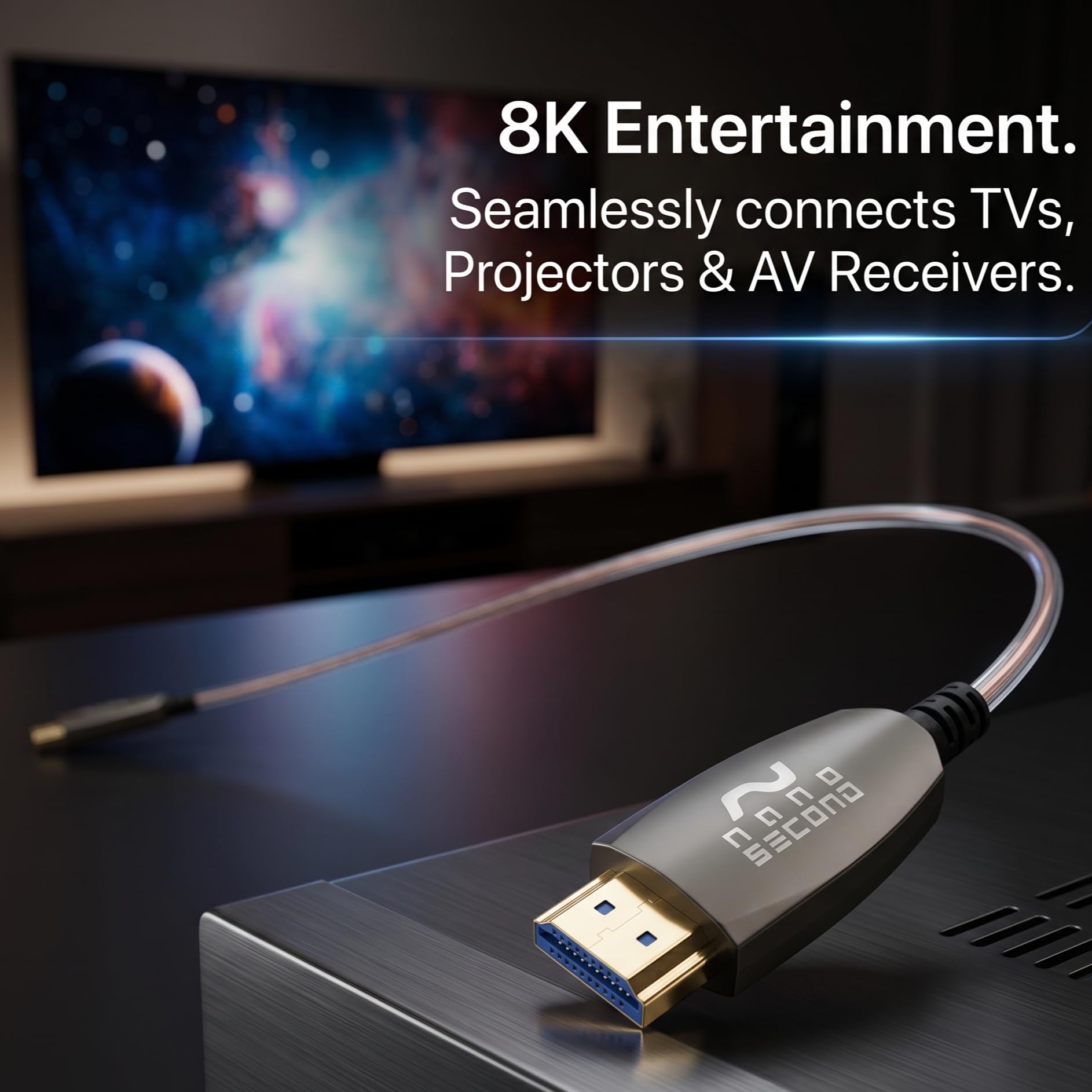 NanoGlass, cavo HDMI in fibra ottica, ultra sottile da 1,9 mm, 8K, 4K 120 Hz, HDMI ad alta velocità, per monitor di fotocamere, console di gioco, PC, TV, proiettore (3 m)