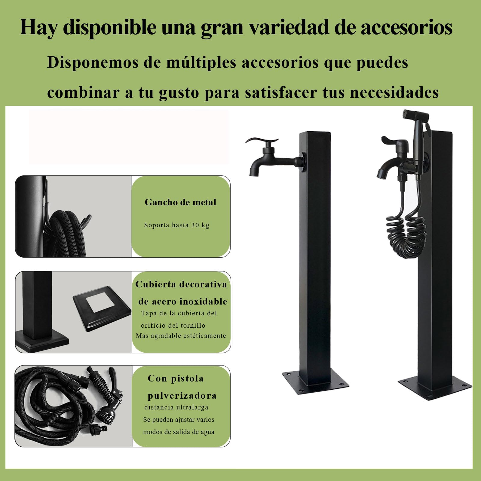 Fuente Jardin Exterior,Columna de Agua Independiente para Jardín,doble grifo Columna de Agua de Jardín Acero Inoxidable Cuadrada, para Riego y Lavado para Exteriores de Acero Inoxidable 304