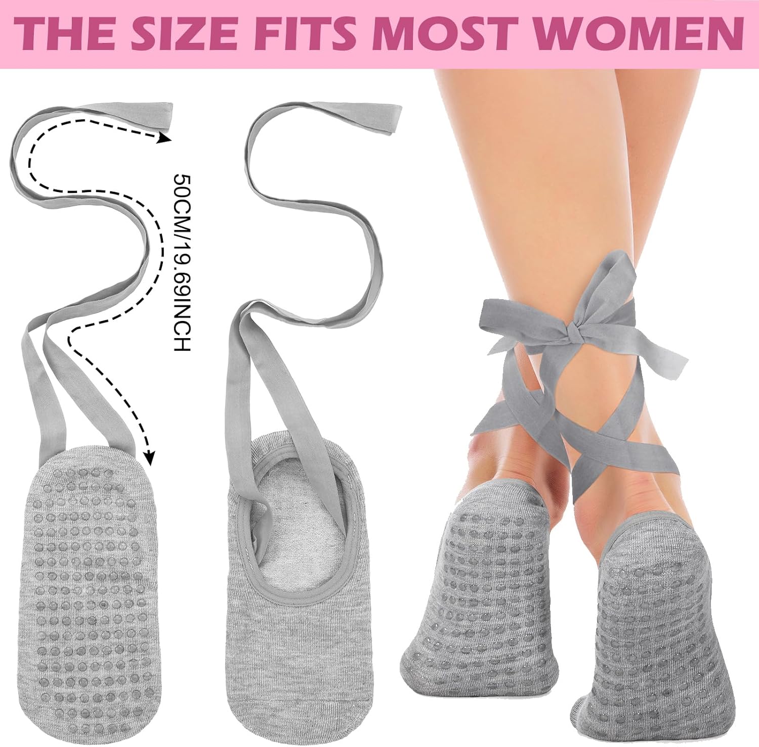 Jeyiour Ballet Tie Socks for Women with Grips Yoga Pilates Non-slip Socks for Dancing Barre Ballet Yoga - Image 2