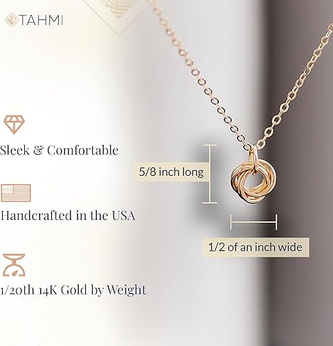 Miniatura 3 de Dainty 14K Yellow Gold-Filled Simple Love Knot Circle Pendant Necklace Classy Jewelry Gift Idea for Women - 20"