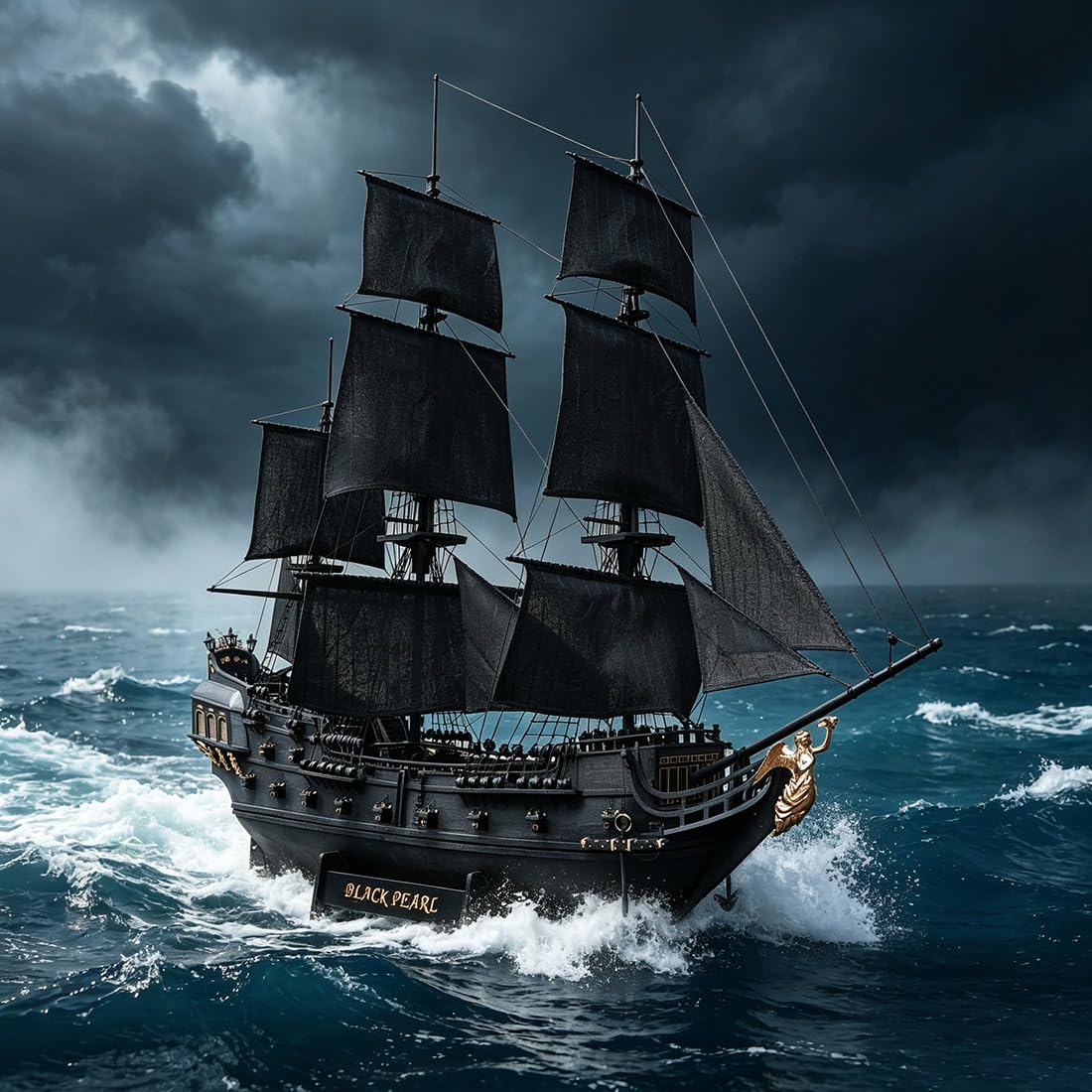 Modellino di nave pirata in legno nero, scala 1:50, kit fai da te, modello di nave a vela da assemblare e come modello decorativo con classico design di nave pirata
