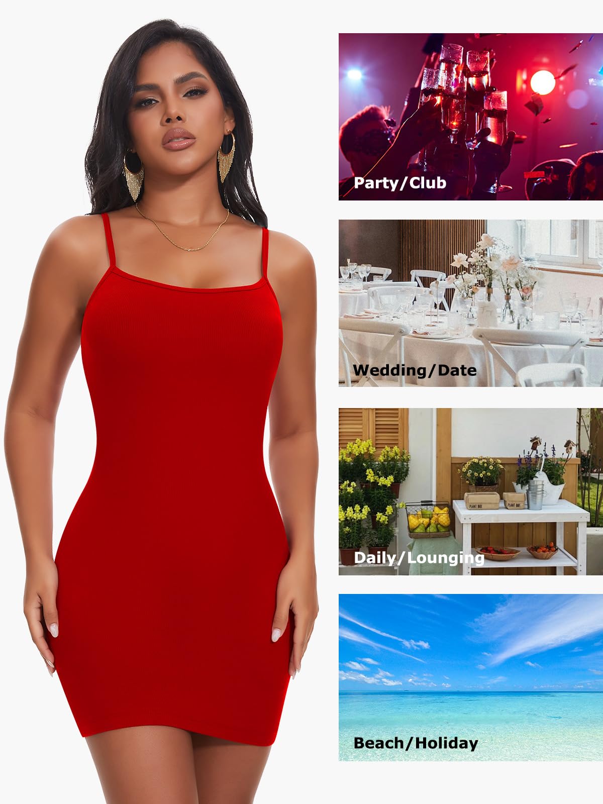 SHAPERIN Robe Sculptante Femme Robe Gaine Ventre Plat Amincissante Bodycon Mini Dress avec Bretelles Réglables