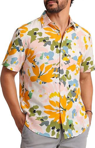 KYKU Button Up Hawaiian Shirts for Men Short Sleeve Beach Summer Aloha Shirt Men