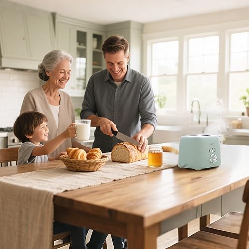 Miniatura 7 de LONGDEEM Tostadora de 2 rebanadas de acero inoxidable con ranura extra ancha de 1.5 pulgadas con palanca de elevación alta, 6 ajustes