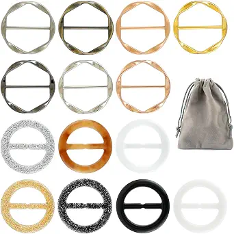 14 PCS Silk Scarf Ring Clips for Women - Metal and Plastic T-Shirt Ties Clips with Storage Bag
