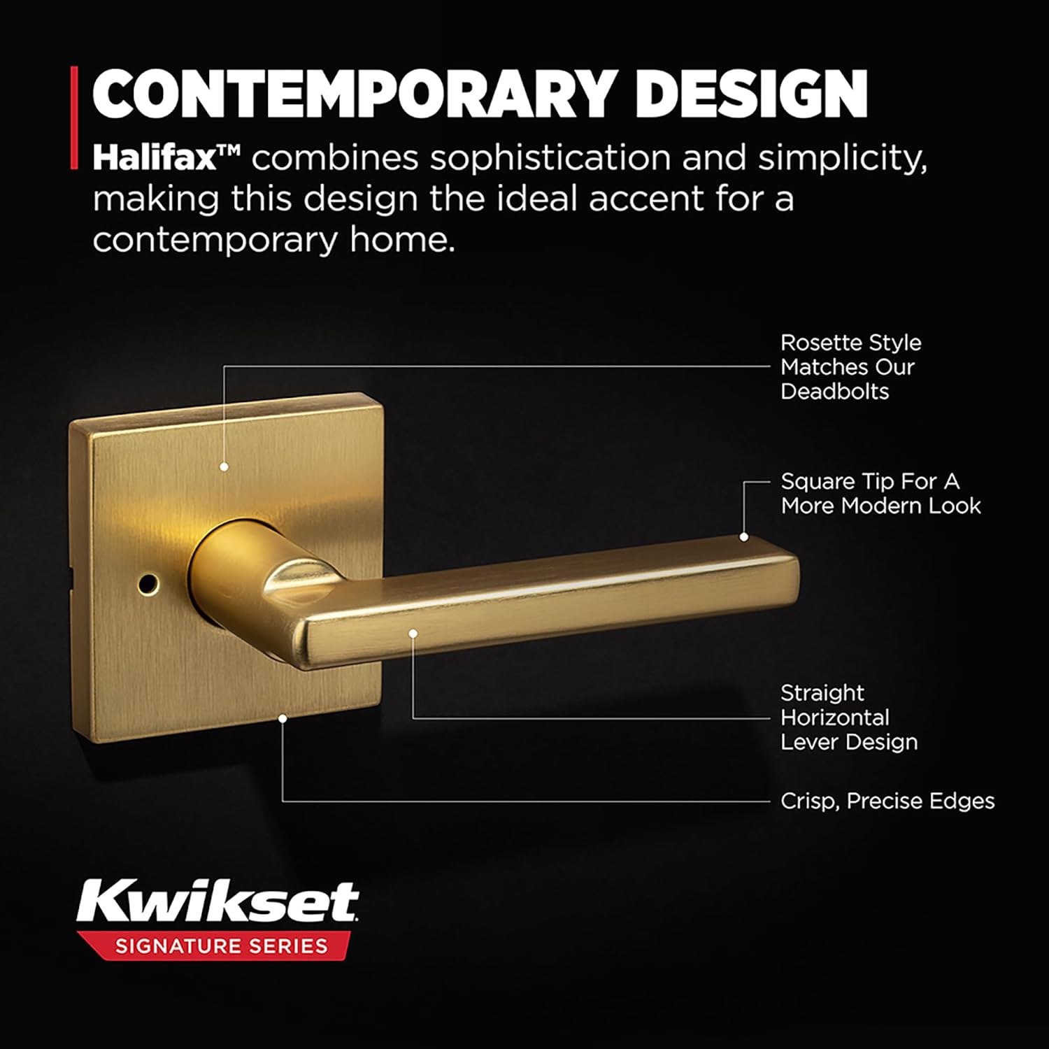 Kwikset Halifax Dummy Door Handle, Single Sided Lever for Closets, French Double Doors, and Pantry, Satin Brass Non-Turning Reversible Interior Push/Pull Lever, with Microban Protection, Square Rose