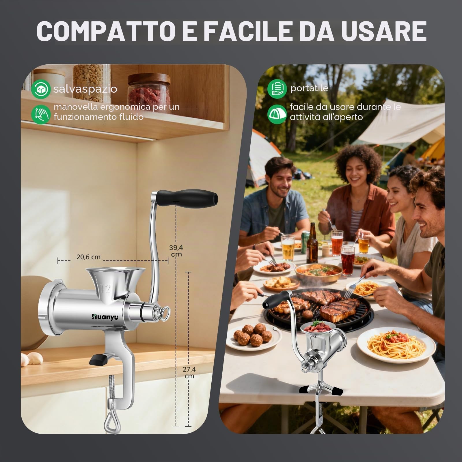 Huanyu Tritacarne Manuale in Acciaio Inox e Salsicciaio - Lavabile in Lavastoviglie - Taglia 12
